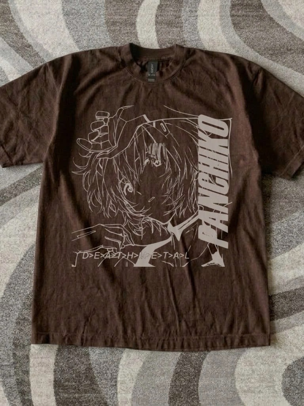 Gildan Brown Anime Graphic Tee with Light Beige Print